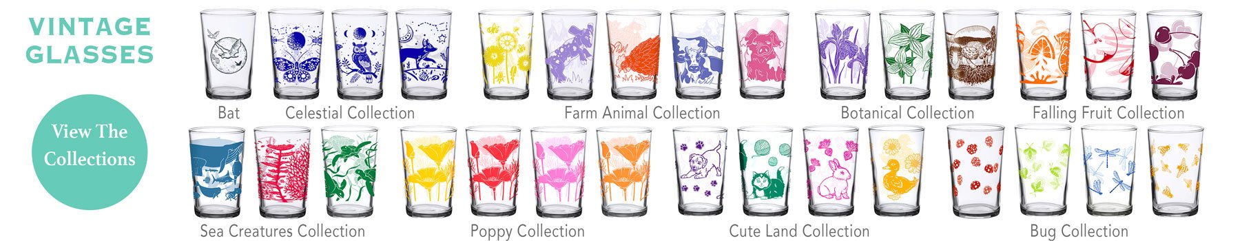 New Vintage Glass Designs! Printed Juice Glasses- wholesale glass