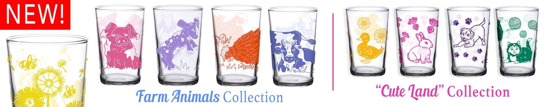 New! Vintage Glasses - Farm Animal Collection