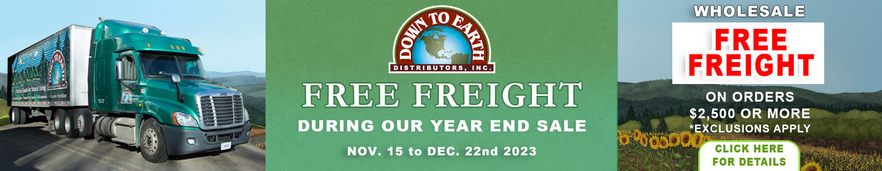 Year End Sale! Free Freight on orders over $ 2500.00 Wholesale